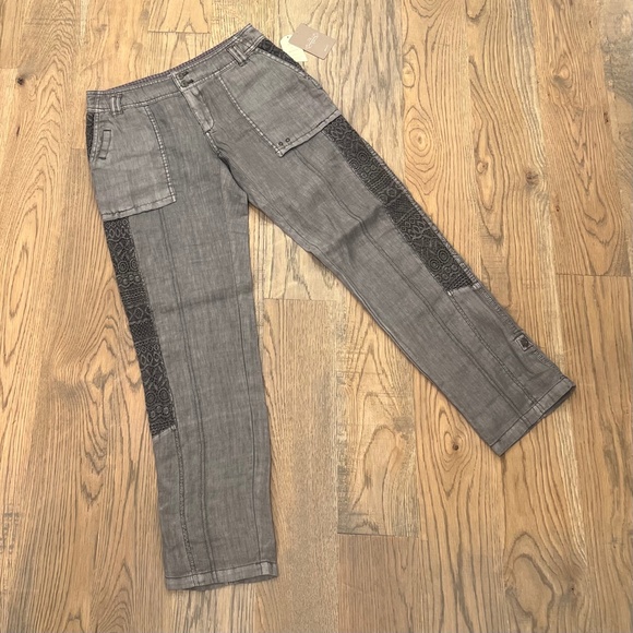 Linen Hei Hei {Anthro} Gray Embroidered NWT Low Rise Cargo Pant | 4 · Small · 25 - Picture 3 of 16